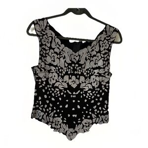 Gilani Womens Size 10 Black Silver Glitter Floral Scalloped Hem Sleeveless Top